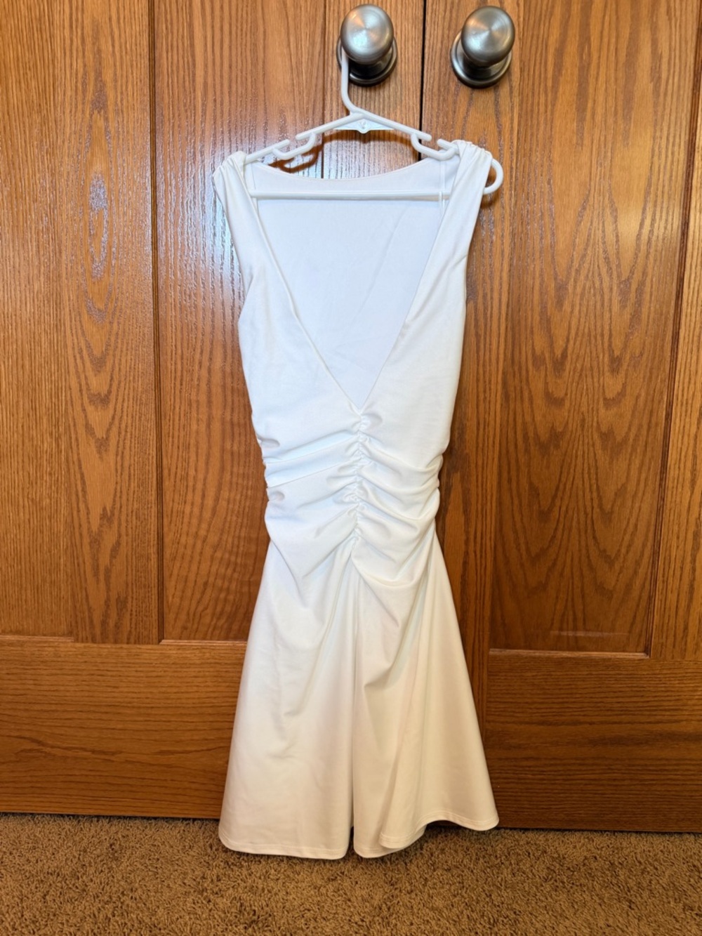 Windsor Chic Obsession White Sleeveless Midi Dress with Side Ruching - Picture 2 of 6